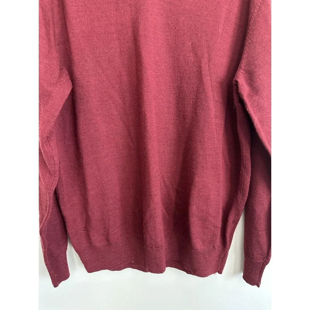Kenneth Roberts LARGE 100% Merino Wool Sweater Red V Neck Pullover‎